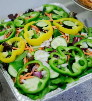 tray with salad and bell peppers