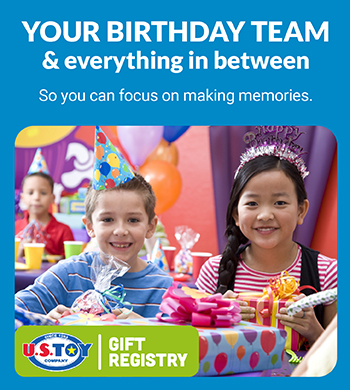 Kids happy with presents from gift registry