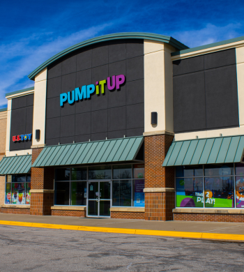 Pump it up overland park building with front door entrance for one hundred precent kids birthday parties