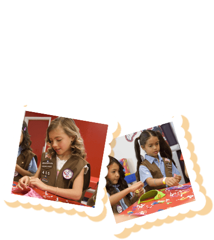 Girl Scouts celebrate as a group at an indoor party place